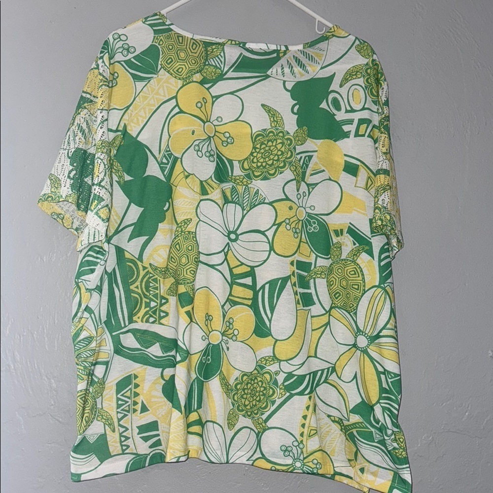 Alfred Dunner Green and Yellow Boxy Blouse 54 - Picture 4 of 6